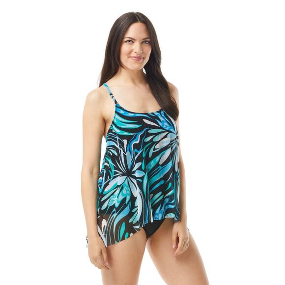 Coco Reef Cassis Swirl Mesh Blue Turquoise Black Tankini swim top 34D NWT - Picture 1 of 5